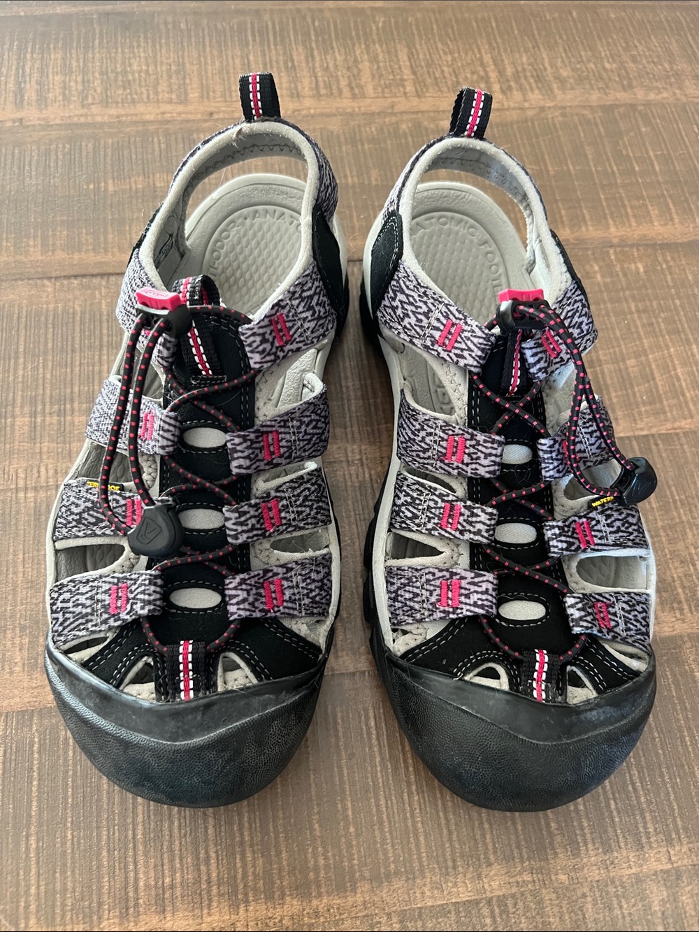 Keen Gray & Black Sport Sandals with Pink Accents
